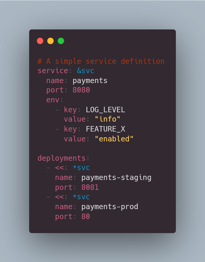 YAML simple service definition code
