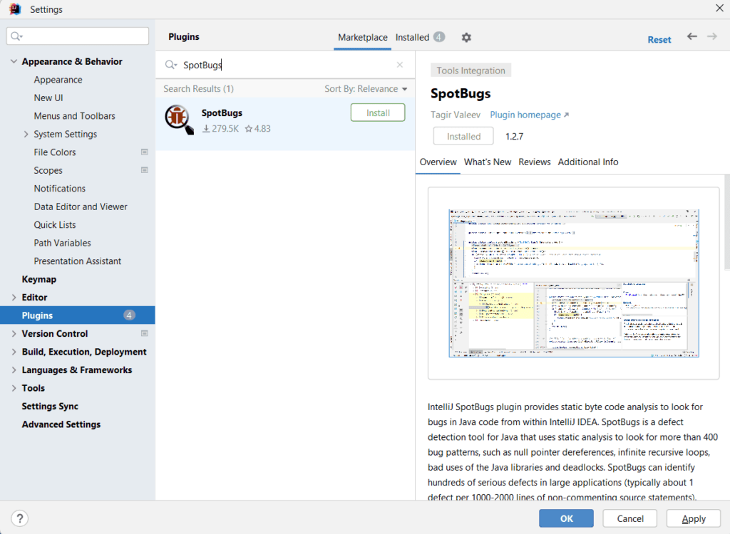 SpotBugs screenshot
