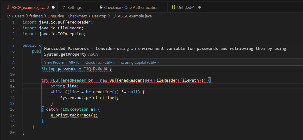 Real-time remediation guidance in IDE screenshot